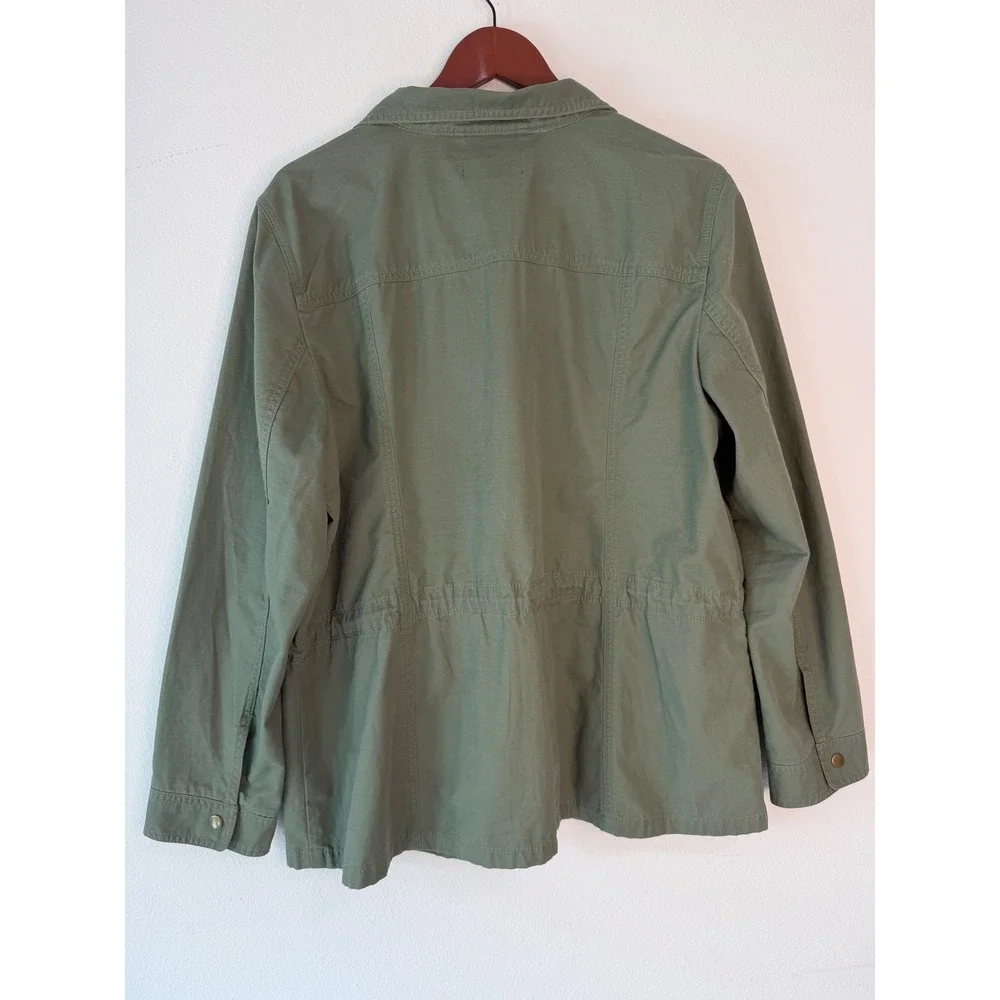 Talbots Olive Green Utility Jacket Womens XL Button Snap Military Gorpcore Chic - Picture 3 of 9
